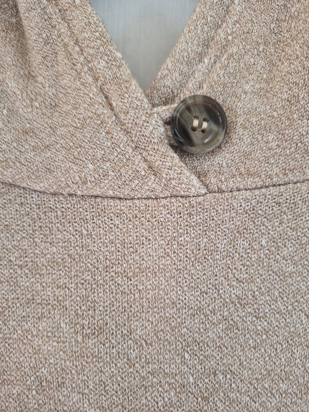 Korean Mixed Media Hooded Tunic Dress Beige Knit Blue Stripe Layered FIts M/S - Picture 9 of 11